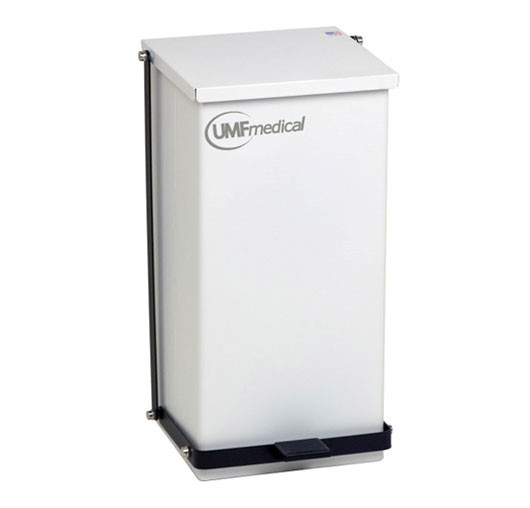 UMF Medical 32-Quart White Waste Receptacle – Heavy-Duty Steel, ft Pedal Lid, 32 Qt Capacity