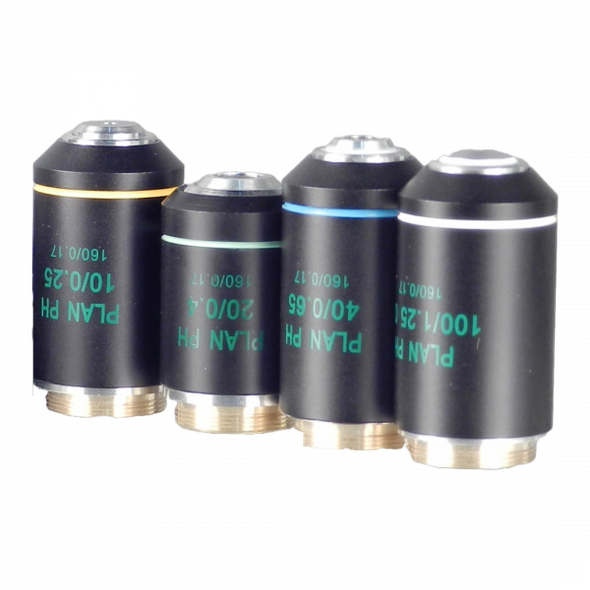 Unico 40X Plan Phase DIN Objective – NA 0.65, Enhanced Contrast for Phase Microscopy, Compatible with