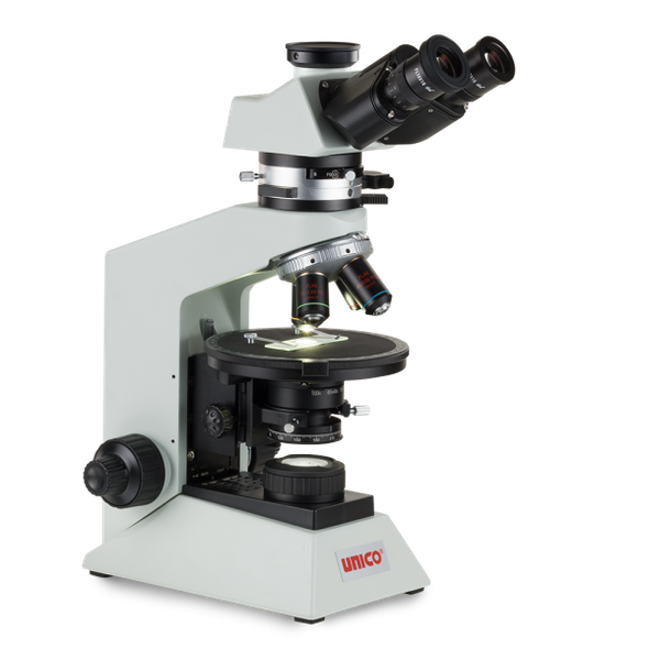 Unico Polarizing G508T Trinocular Polarizing Microscope – Kohler LED Illumination, 4X – 40X Plan Objectives