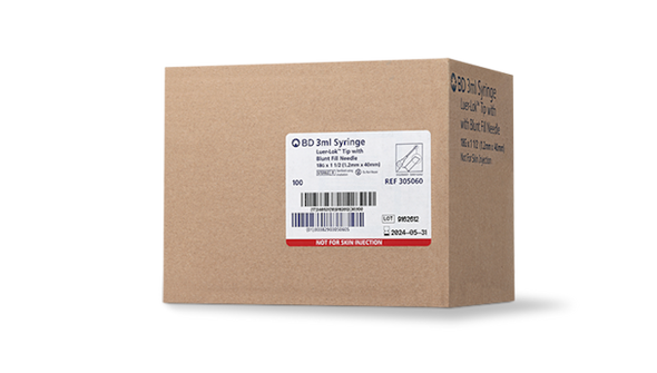 BD 3 mL Luer-Lok Syringe with Attached Blunt Fill Needle – 18 g X 1-1/2 in, 100/box, Luer-Lok Tip