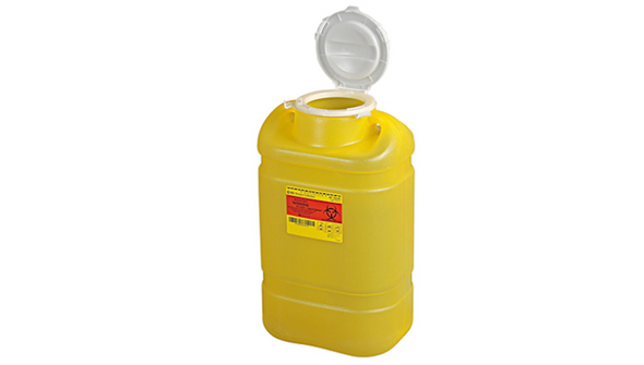 BD Chemotherapy Sharps Container – 5 Gal Capacity, Hinge Cap, Yellow, Polypropylene Construction