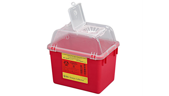 BD Multiuse Nestable Sharps Container – 8 Qt Capacity, Hinge Cap with Petals, Red, Polypropylene Construction