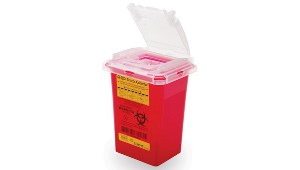 BD Phlebotomy Sharps Container – 1 Qt, Hinge Cap with Needle Ports, Red, Polypropylene Construction