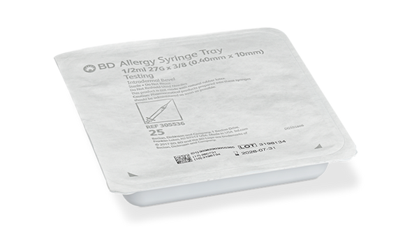BD Allergy Syringe with Permanently Attached 27 g X 3/8 in. Needle – 0.5 mL Capacity, Intradermal Bevel