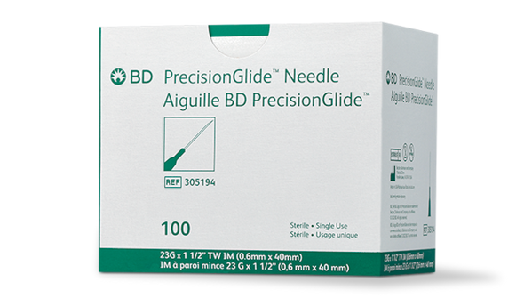 BD Precisionglide Needle – 23 g X 1-1/2 in, Thin Wall, Turquoise Hub, 100/box, 1, 000/case