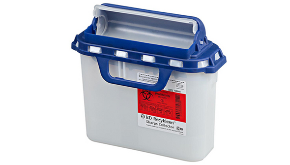 BD Recykleen Pharmaceutical Sharps Container – 5.4 Qt, Counterbalanced Door, Locking Lid, Pearl Color