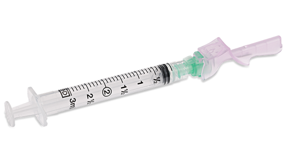 BD Eclipse Needle 21 g X 1 in. with Detachable 3 mL Luer-Lok Syringe – Hinged Safety Feature