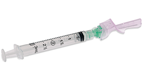 BD Eclipse Needle 21 g X 1-1/2 in. with Detachable 3 mL Luer-Lok Syringe – Hinged Safety, Thin Wall, 50/box