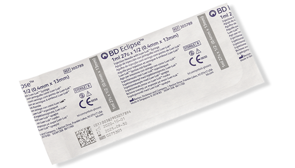 BD Eclipse Needle 27 g X 1/2 in. with Detachable 1 mL Luer-Lok Syringe – Hinged Safety Feature