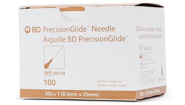 BD Precisionglide Needle – 30 g, 1 in. Length, Regular Bevel, Tan Hub, 100/box, 1, 000/case