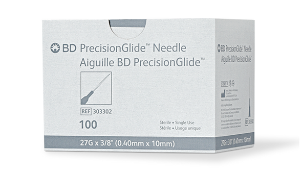 BD Precisionglide Needle – 27 g X 3/8 in. Intradermal Bevel, Sterile, Single-Use, Grey Hub, 100/box