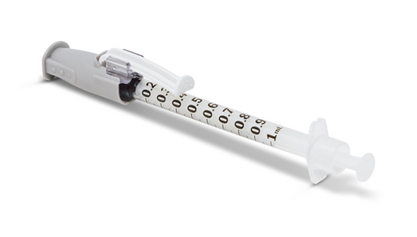 BD Safetyglide Tuberculin Syringe with 27G X 1/2 in. Needle – 1 mL, Permanently Attached, Regular Bevel