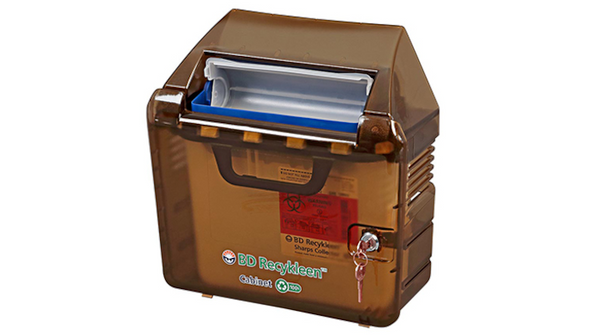 BD Recykleen Sharps Container Locking Wall Cabinet – 5.4 Qt Capacity, Brown Plastic, Integrated Lock