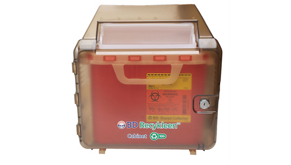 BD Recykleen Sharps Container Locking Wall Cabinet – 5.4 Qt Capacity, Brown Plastic, Integrated Lock