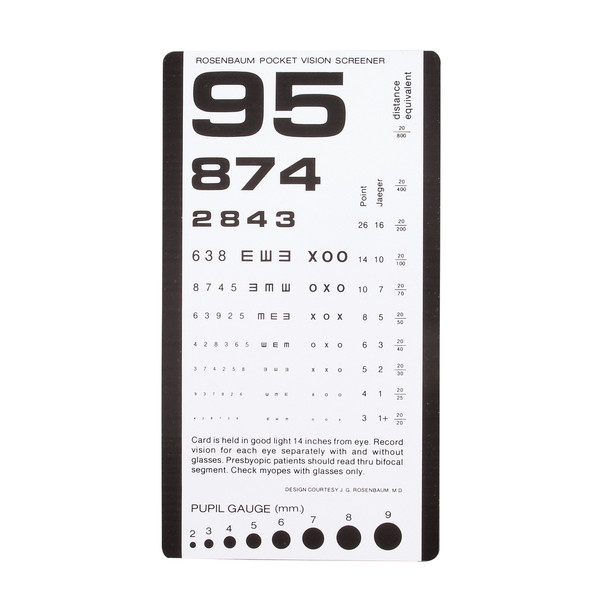 Dukal Tech-Med Plastic 14-Inch Distance Pocket Eye Test Chart – 6 1/2 x 3 1/2 in, Durable Laminated Plastic