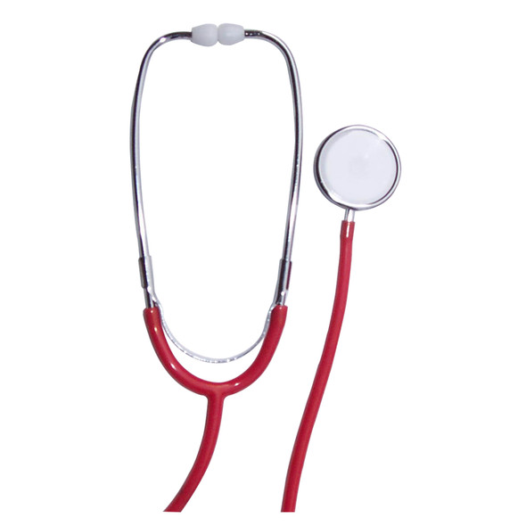 Dukal Tech-Med Single Head Stethoscope – 22 in PVC Tubing, Adjustable Chrome-Plated Brass Binaurals, Red