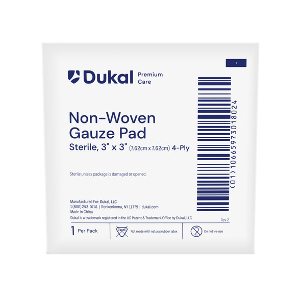 Dukal Sterile Non – Woven Gauze Pads – 3" X 3", 4 – Ply, 1/pk, 10 Pk/bx, 36 Bx/cs – brand_name Dukal