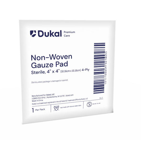 Dukal Sterile Non-Woven Gauze Pads – 4-Ply, 4 x 4 in, Highly Absorbent, 25/BX, 24 BX/CS, 6.2 lb Case