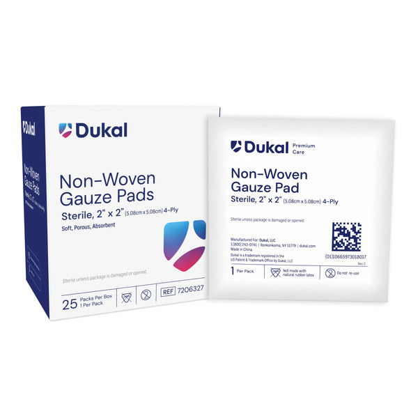 Dukal Sterile Non – Woven Gauze Pads – 4 – Ply, 2 X 2 in, 1/pk, 25 Pk/bx, 24 Bx/cs – brand_name Dukal