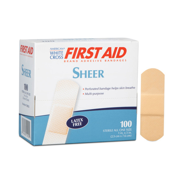 Dukal American Sheer Adhesive Bandages – Sterile, 1 x 3 in Size, 100/BX, 12 BX/CS, 2.65 lb Weight