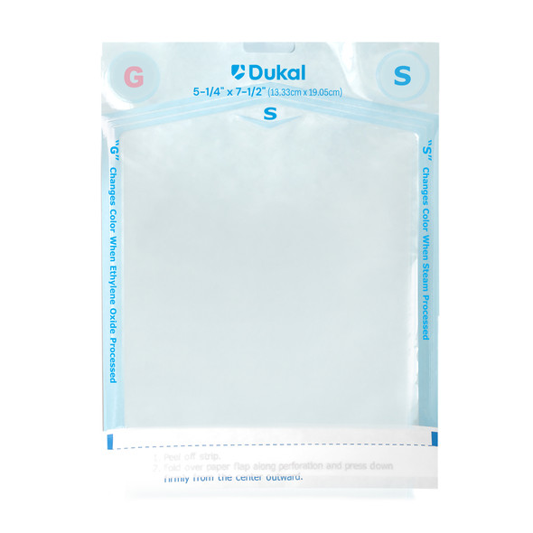 Dukal Sterilization Pouches – 5-1/4 x 7-1/2 in, Color-Changing Indicators, 200/BX, 16BX/CS