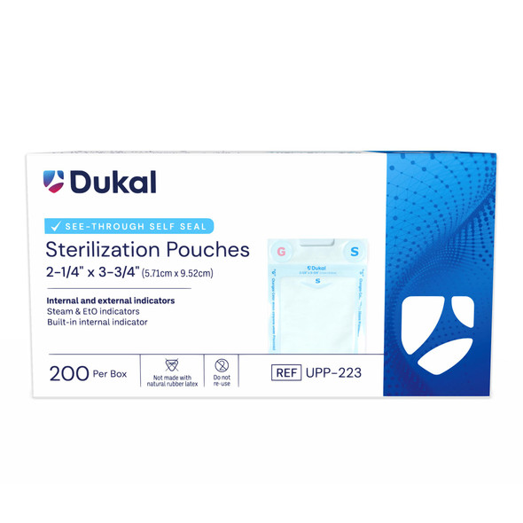 Dukal Sterilization Pouches – 2-1/4 x 3-3/4 in, Color Changing Indicators, 200/BX, 30 BX/CS, 11.5 lb