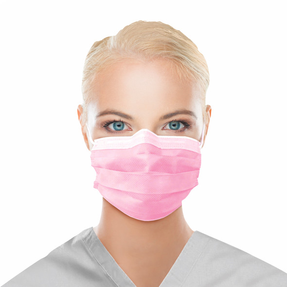 Dukal Unipack FluidBloq ASTM Level 3 Mask with Ear Loop – 4-Layer Protection, Pink, 50/BX, 20 BX/CS, 12.6 lb