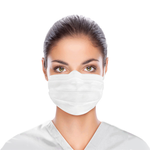 Dukal ASTM Level 1 Mask with Ear Loop – White, 3-Layer Protection, 50/BX, 20 BX/CS, Non-Sterile, 10 lb