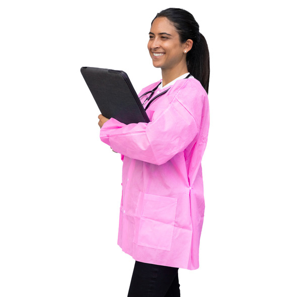 Dukal Unipack FitMe Lab Jacket – Medium, Bubblegum Pink, Adjustable Waistband, Premium SMS Material