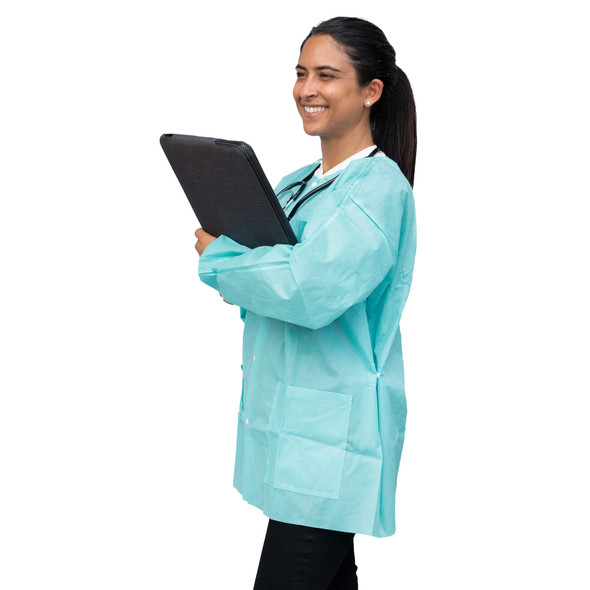 Dukal Unipack FitMe Lab Jacket – Large, Teal/Green, Adjustable Waistband, Premium SMS Material