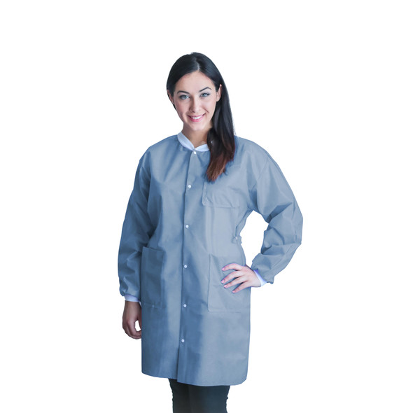 Dukal FitMe Lab Coat – Medium, Ciel Blue, Premium SMS Material, Non-Sterile, 10/BG, 12 lb Case