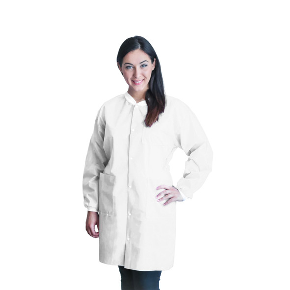 Dukal FitMe Lab Coat – XL, White, Premium SMS Material, Washable Up to 5 Times, 10/BG Packaging