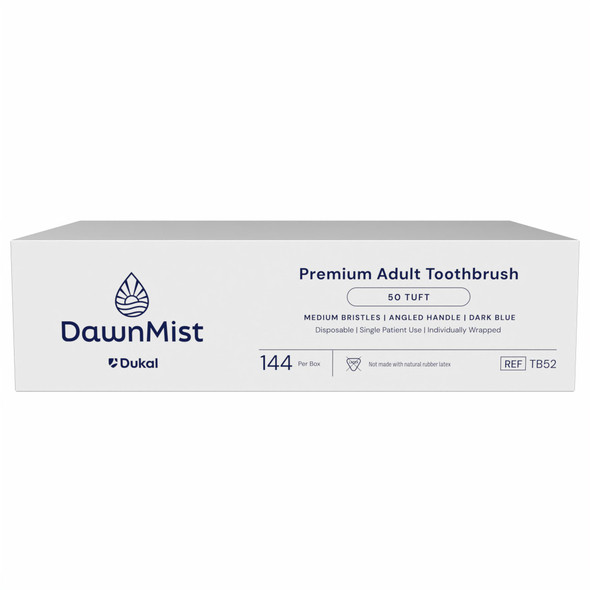 Dukal DawnMist Toothbrush – Soft Polypropylene Bristles, Individually Packaged, 144/BX, 10 BX/CS