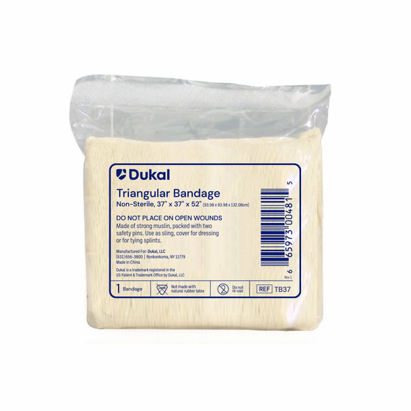 Dukal Triangular Bandage – 37 x 37 x 52 in Natural Cotton Muslin, Includes 2 Safety Pins, 1/PK, 12 PK/BG, 20