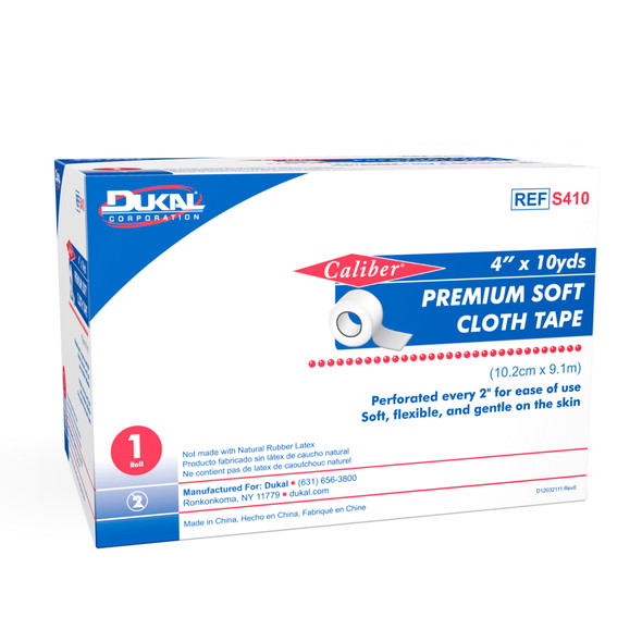 Dukal Premium Care Soft Cloth Tape – 4 in x 10 yd, Gentle Adhesive, Flexible, 1 Roll/Box, Non-Sterile, 25