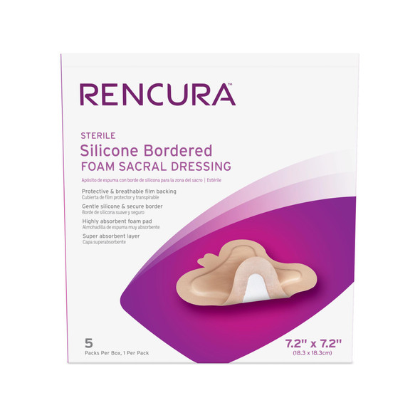 Dukal Rencura Silicone Bordered Sacral Foam Dressing – 7.2 X 7.2 in, Sterile, Highly Absorbent, 1/pk, 5k/bx