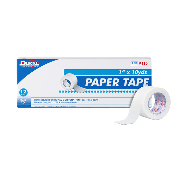 Dukal Paper Tape – 1 in x 10 yd, Lightweight Microporous, Gentle on Skin, 12/BX, 12 BX/CS Packaging