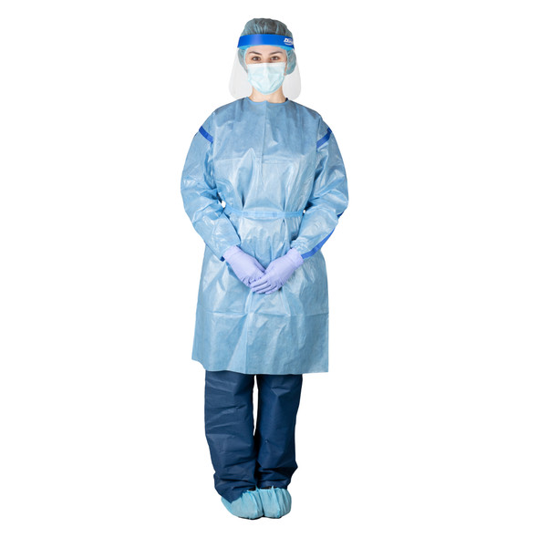 Dukal Poly-Coated Chemotherapy Gown – Large, Blue, Poly-Coated SMS Material, 8.2 lb, 10/bg, 3bg/cs