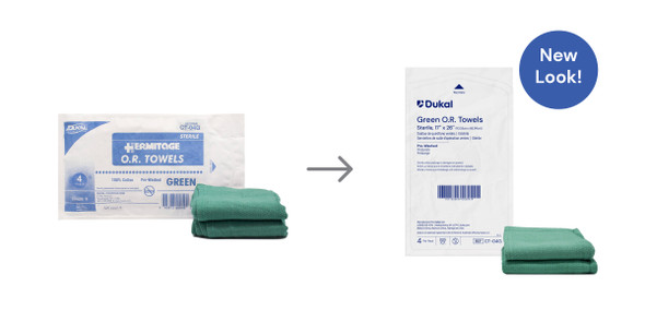Dukal OR Towel – Sterile, 17 x 26 in, Green, Highly Absorbent, Pre-Washed, 4/PK, 20 PK/CS, 11.35 lb