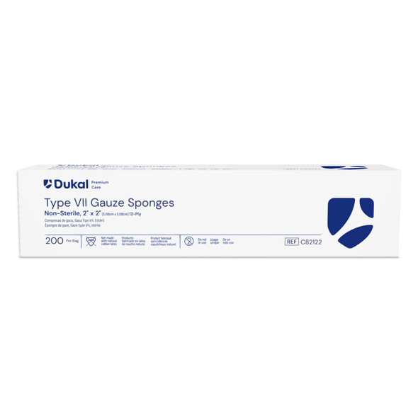 Dukal Premium Care Type VII Gauze Sponges – 2 x 2 in, 12-Ply, Non-Sterile, 200/BG, 40 BG/CS