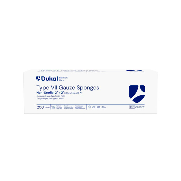 Dukal Premium Care Type VII Gauze Sponges – 8-Ply, 2 x 2 in, Non-Sterile, 200/BG, 25 BG/CS, 4.15 lb Case