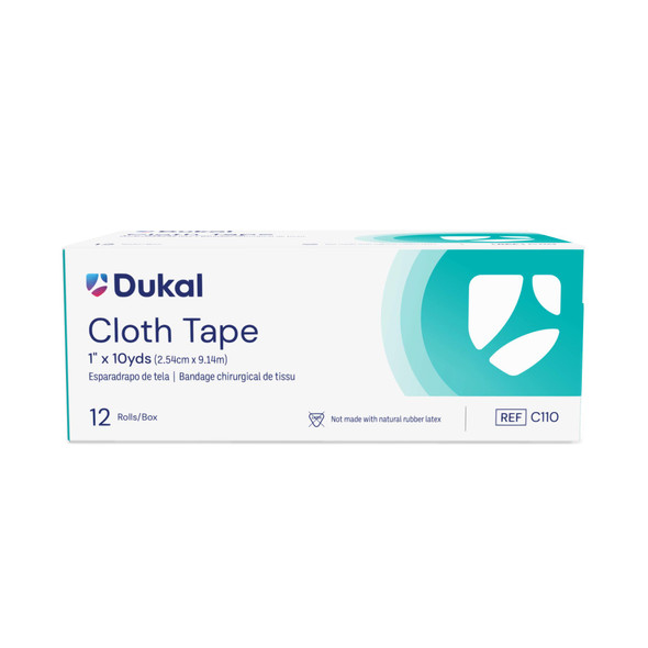 Dukal Cloth Tape – 1 in x 10 yd, Gentle Adhesive, Bilateral Tearing, 12/BX, 12 BX/CS, 11.5 lb Case Weight