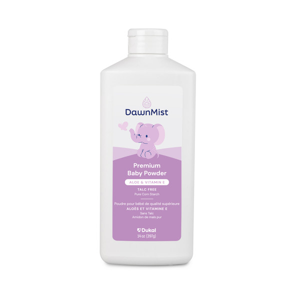 Dukal Premium Baby Powder – Talc-Free Cornstarch Formula, 14 oz Bottle, Soothing Aloe and Vitamin E