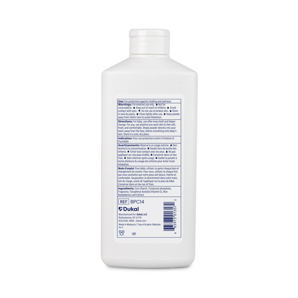 Dukal Premium Baby Powder – Talc-Free Cornstarch Formula, 14 oz Bottle, Soothing Aloe and Vitamin E