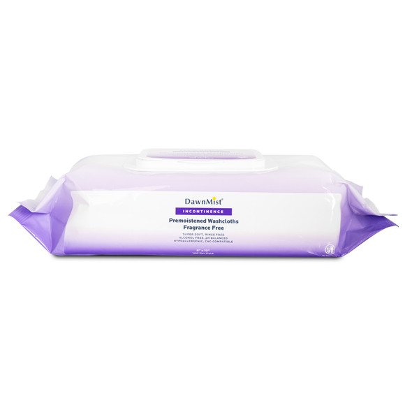 Dukal DawnMist Pre-Moistened Washcloths – Fragrance Free, 8 x 10 in, Soft Pack with Flip Top Lid