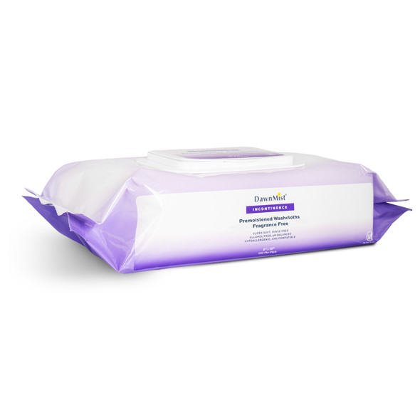 Dukal DawnMist Pre-Moistened Washcloths – Fragrance Free, 8 x 10 in, Soft Pack with Flip Top Lid