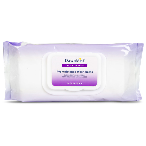 Dukal DawnMist Pre-Moistened Washcloths – Soft Pack with Flip Top Lid, Scented, 8 x 12 in, 50/PK, 12 PK/CS