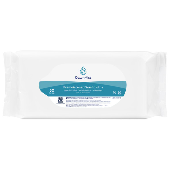 Dukal DawnMist Pre-Moistened Washcloths – Soft Pack with Peelable Lid, Scented, 8 x 12 in, Alcohol Free