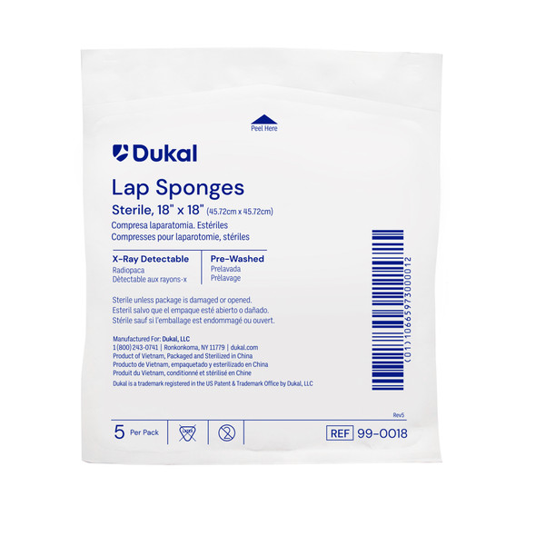 Dukal Laparotomy Sponges – Sterile, X – Ray Detectable, 18 X 18 in, 5/pk, 40 Pk/cs – brand_name Dukal