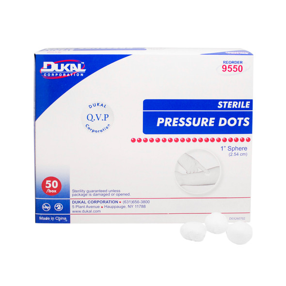 Dukal Pressure Dots – Sterile Non – Woven Gauze Spheres, 1 in Size, 50/bx, 10 Bx/cs – brand_name Dukal
